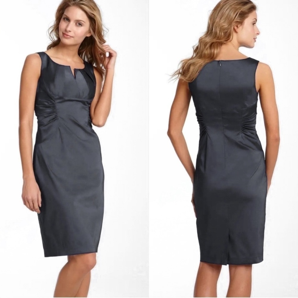 Adrianna Papell Metallic Gunmetal Taffeta Ruched Sleeveless Cocktail Dress 6